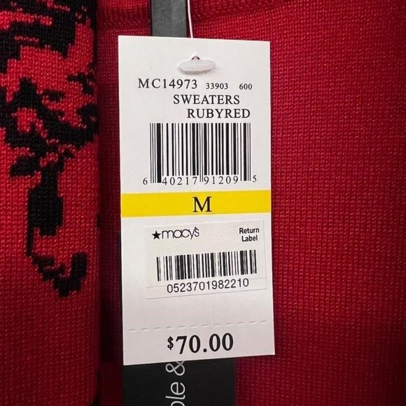 Cable & Gauge for Macy's red long sleeve crewneck sweater coordinating scarf Med - Picture 5 of 5